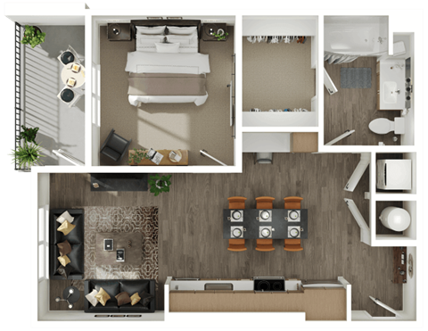 Floor plan for 1 bed, 1 bath, 680 sqft